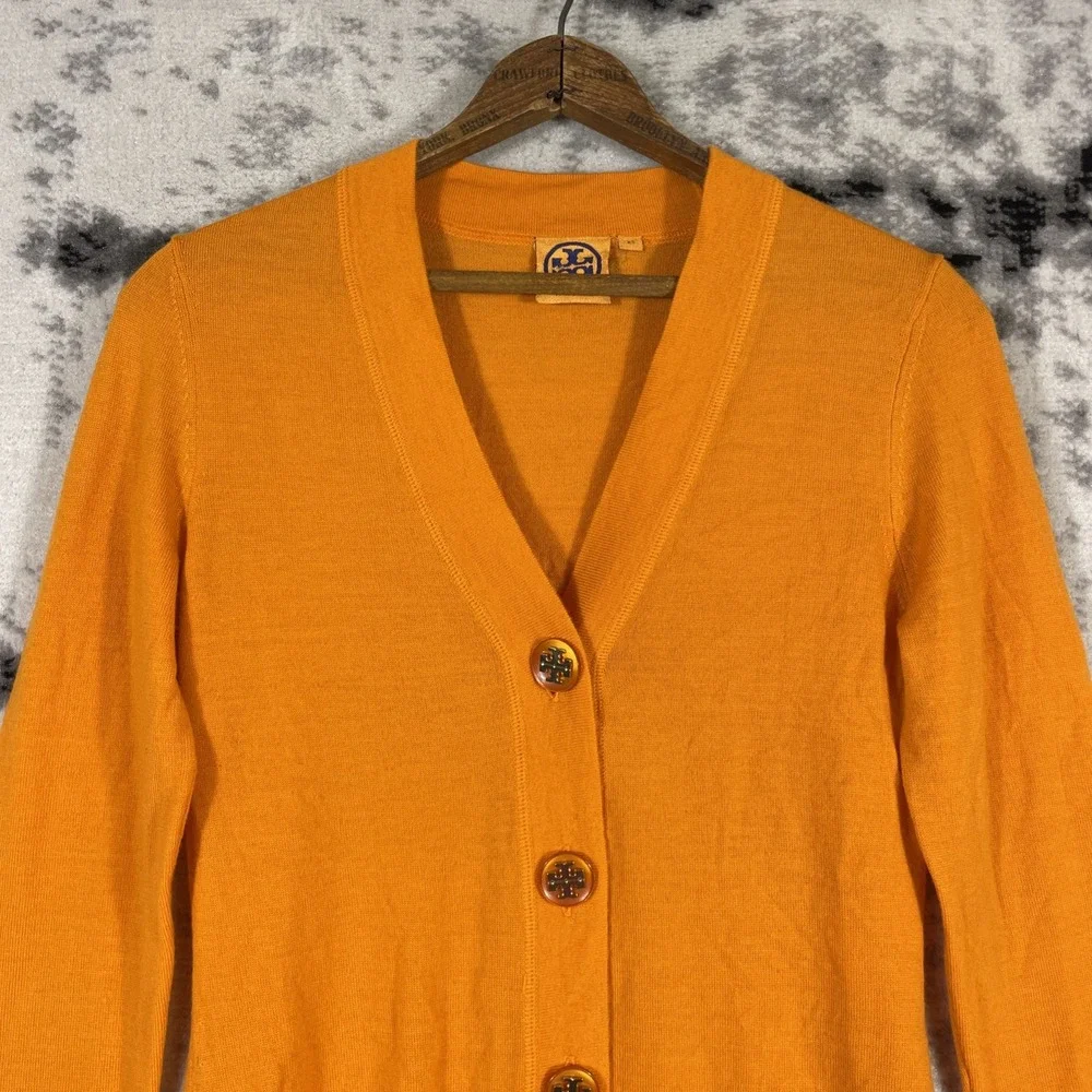 Tory Burch Cardigan Womens Size Extra Small Orange Merino Wool Big‎ Buttons